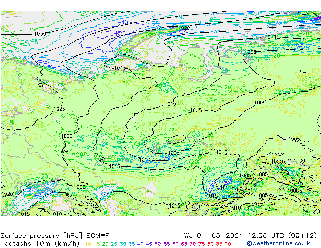 Isotachs (kph) ECMWF ср 01.05.2024 12 UTC