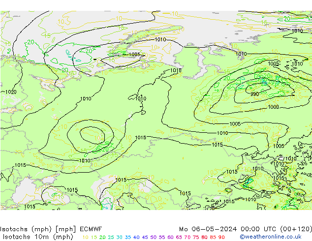 Isotachs (mph) ECMWF Mo 06.05.2024 00 UTC