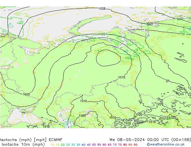 Isotachs (mph) ECMWF We 08.05.2024 00 UTC