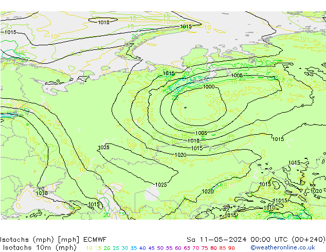 Isotachs (mph) ECMWF  11.05.2024 00 UTC