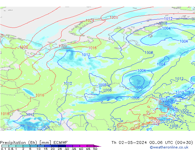 Z500/Rain (+SLP)/Z850 ECMWF Čt 02.05.2024 06 UTC