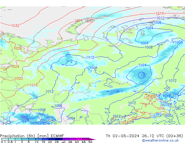 Z500/Rain (+SLP)/Z850 ECMWF gio 02.05.2024 12 UTC