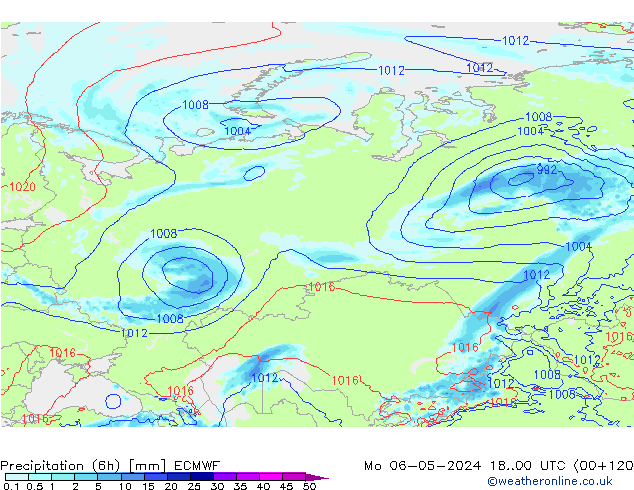 Z500/Rain (+SLP)/Z850 ECMWF Po 06.05.2024 00 UTC