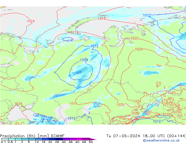 Precipitation (6h) ECMWF Tu 07.05.2024 00 UTC