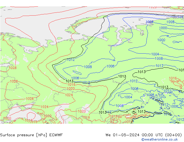 Surface pressure ECMWF We 01.05.2024 00 UTC