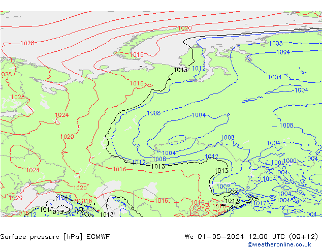 Pressione al suolo ECMWF mer 01.05.2024 12 UTC