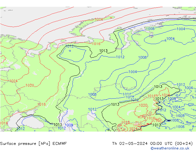 Atmosférický tlak ECMWF Čt 02.05.2024 00 UTC