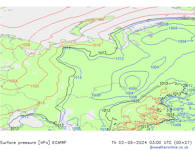 Surface pressure ECMWF Th 02.05.2024 03 UTC