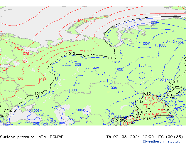 Pressione al suolo ECMWF gio 02.05.2024 12 UTC