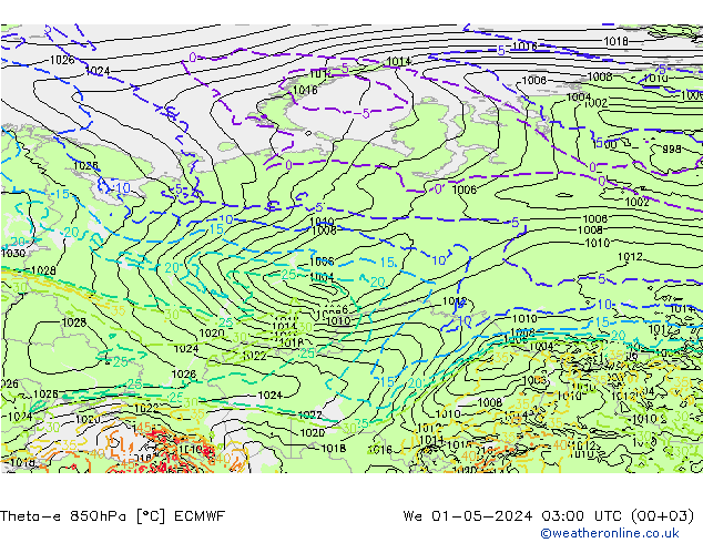 Theta-e 850hPa ECMWF Mi 01.05.2024 03 UTC