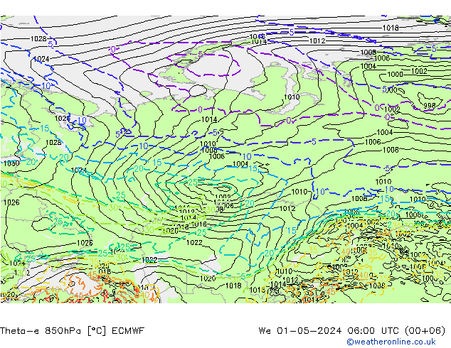 Theta-e 850hPa ECMWF śro. 01.05.2024 06 UTC