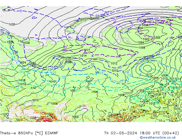 Theta-e 850hPa ECMWF Qui 02.05.2024 18 UTC