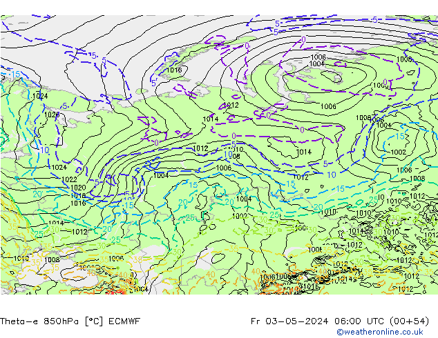 Theta-e 850hPa ECMWF ven 03.05.2024 06 UTC