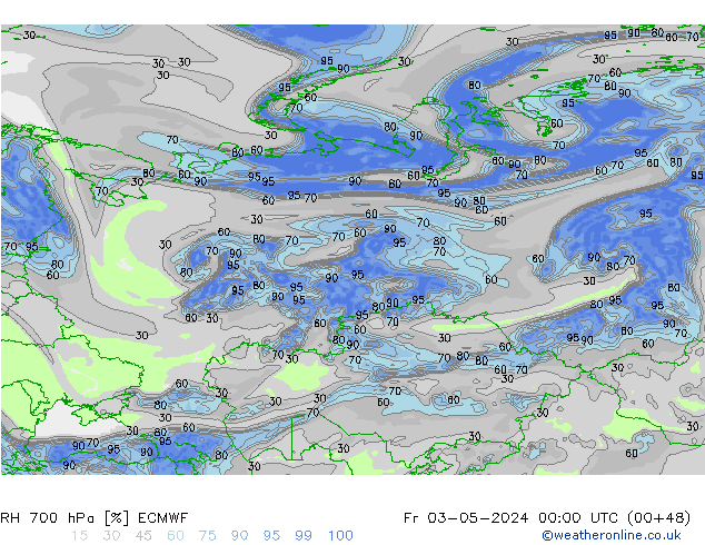 RH 700 hPa ECMWF Fr 03.05.2024 00 UTC