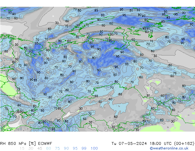 Humidité rel. 850 hPa ECMWF mar 07.05.2024 18 UTC