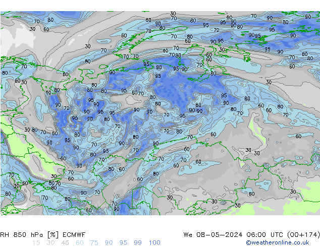 RH 850 hPa ECMWF We 08.05.2024 06 UTC