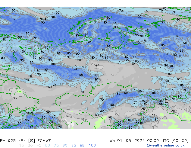 RH 925 hPa ECMWF Qua 01.05.2024 00 UTC