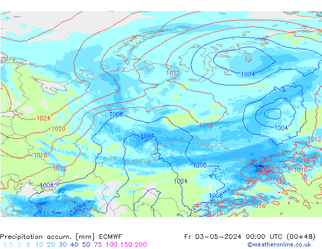 Precipitation accum. ECMWF Pá 03.05.2024 00 UTC