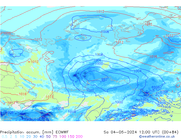 Precipitation accum. ECMWF Sa 04.05.2024 12 UTC