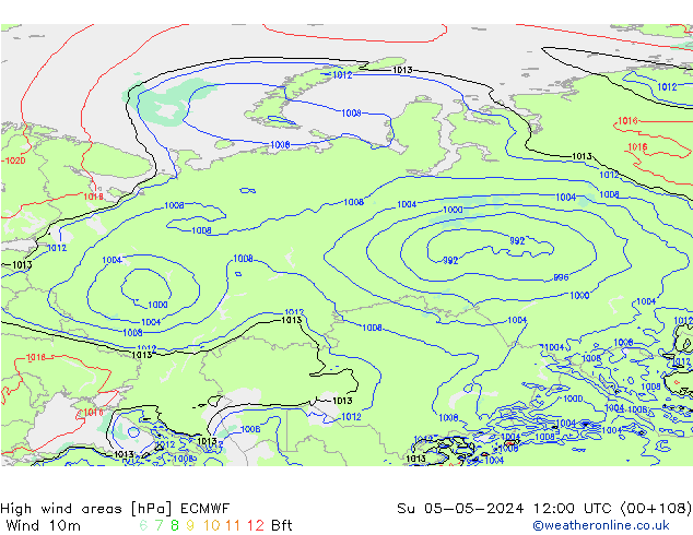 High wind areas ECMWF Su 05.05.2024 12 UTC