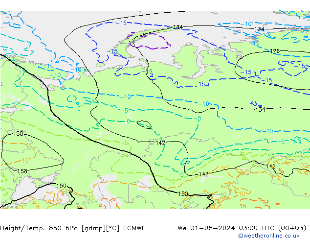 Height/Temp. 850 hPa ECMWF Mi 01.05.2024 03 UTC