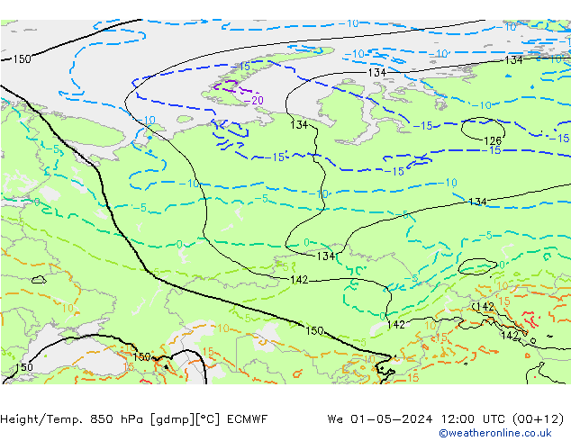 Height/Temp. 850 hPa ECMWF Qua 01.05.2024 12 UTC