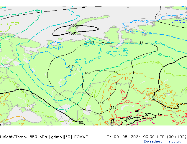 Z500/Yağmur (+YB)/Z850 ECMWF Per 09.05.2024 00 UTC
