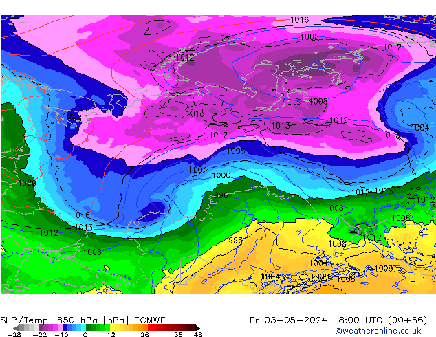 SLP/Temp. 850 hPa ECMWF Fr 03.05.2024 18 UTC