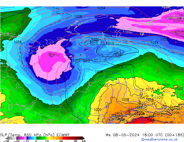 SLP/Temp. 850 hPa ECMWF We 08.05.2024 18 UTC