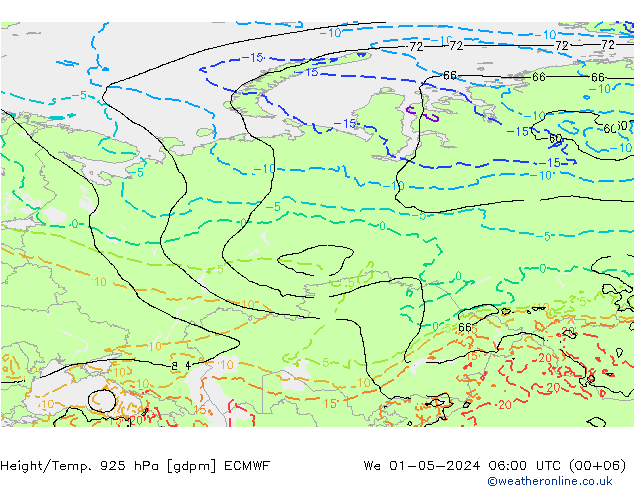 Height/Temp. 925 hPa ECMWF We 01.05.2024 06 UTC