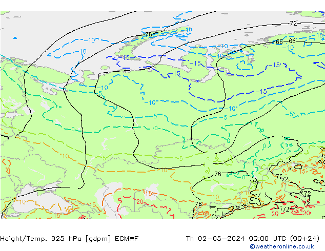 Height/Temp. 925 hPa ECMWF Čt 02.05.2024 00 UTC