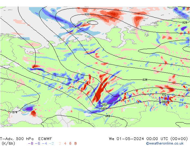 T-Adv. 500 hPa ECMWF mié 01.05.2024 00 UTC