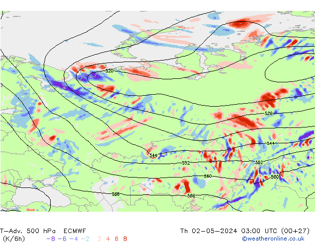 T-Adv. 500 hPa ECMWF Čt 02.05.2024 03 UTC