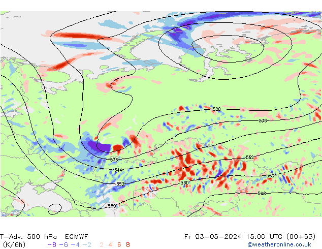 T-Adv. 500 hPa ECMWF Fr 03.05.2024 15 UTC