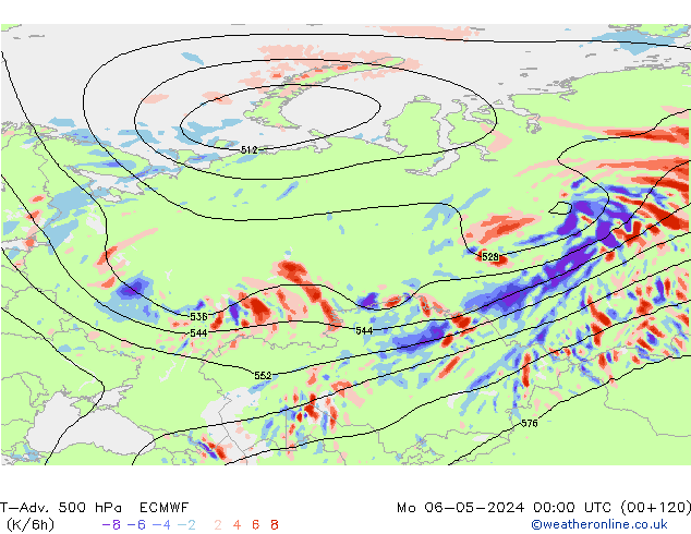 T-Adv. 500 hPa ECMWF Po 06.05.2024 00 UTC