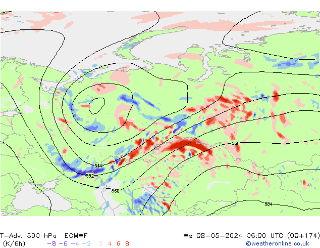 T-Adv. 500 hPa ECMWF We 08.05.2024 06 UTC