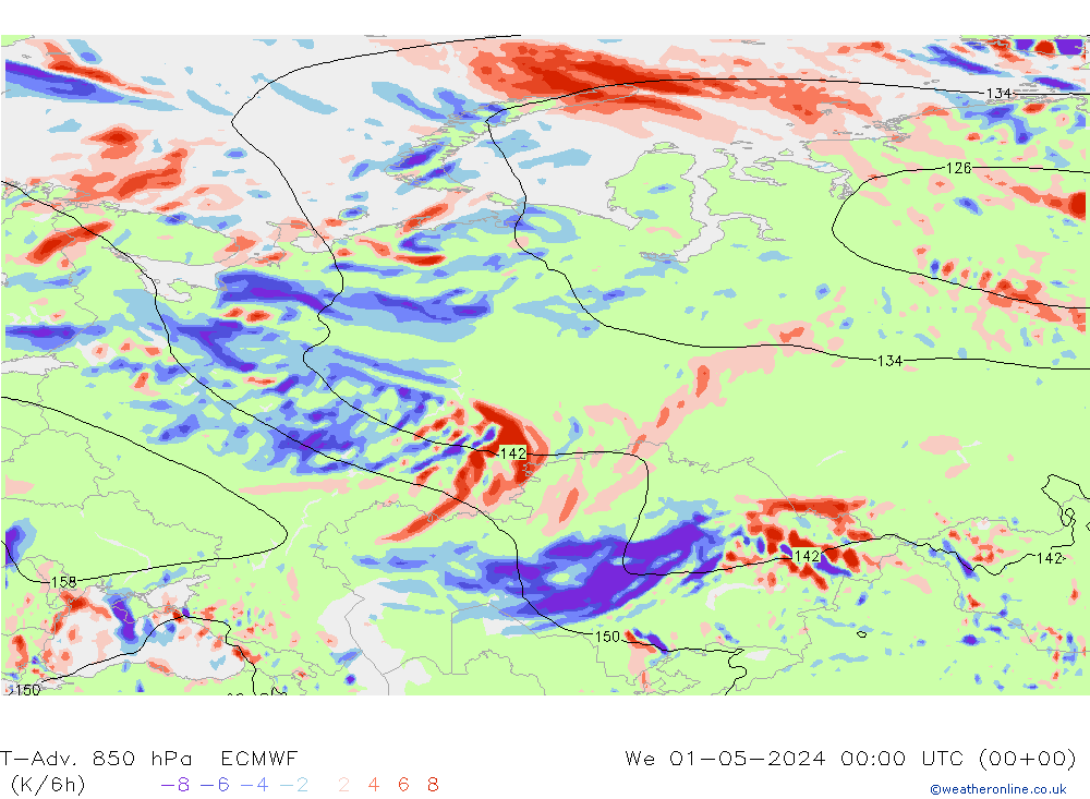 T-Adv. 850 гПа ECMWF ср 01.05.2024 00 UTC