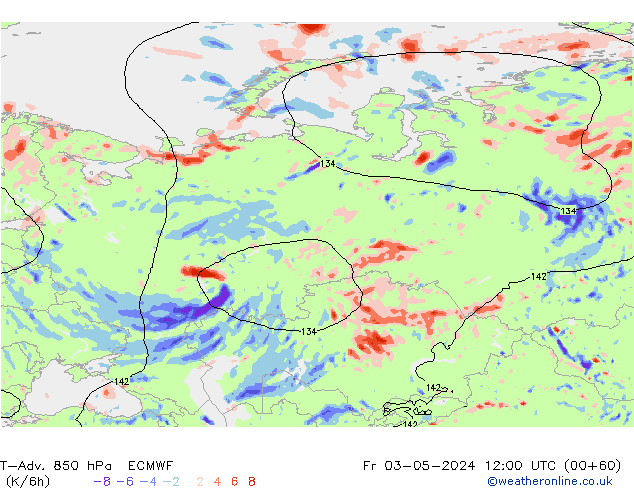 T-Adv. 850 hPa ECMWF Fr 03.05.2024 12 UTC