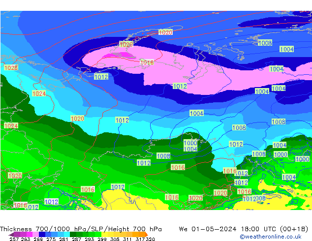 Thck 700-1000 hPa ECMWF We 01.05.2024 18 UTC