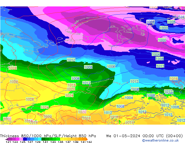 Schichtdicke 850-1000 hPa ECMWF Mi 01.05.2024 00 UTC