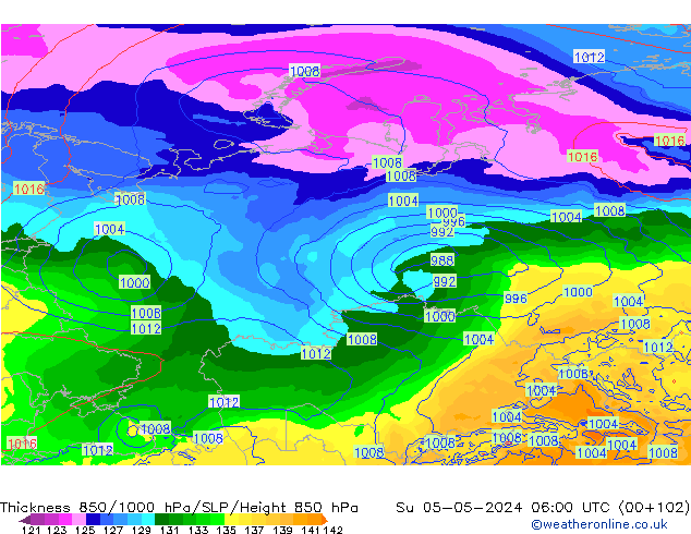 Thck 850-1000 hPa ECMWF  05.05.2024 06 UTC