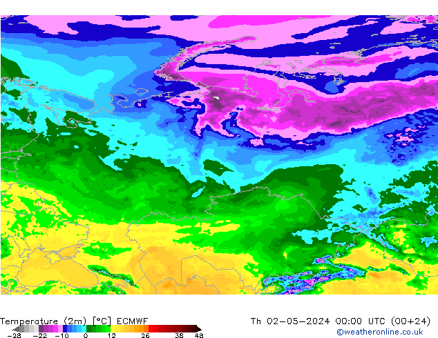 Temperature (2m) ECMWF Čt 02.05.2024 00 UTC