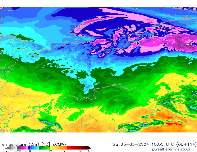 Temperature (2m) ECMWF Ne 05.05.2024 18 UTC