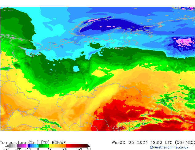 mapa temperatury (2m) ECMWF śro. 08.05.2024 12 UTC