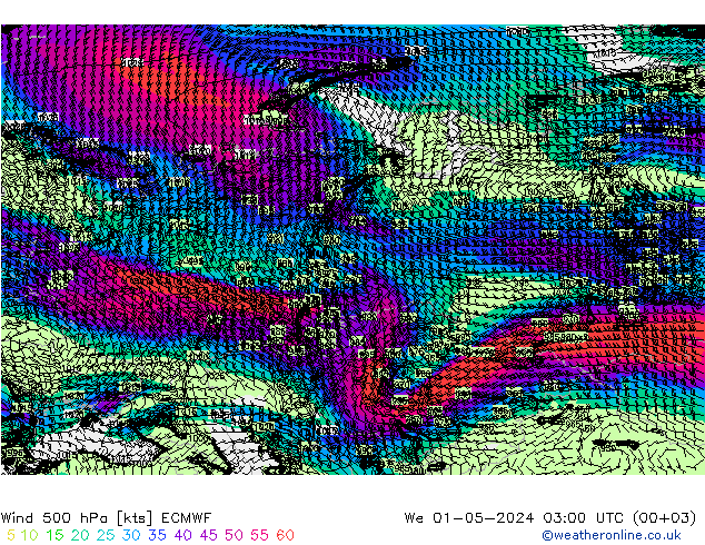 Wind 500 hPa ECMWF Mi 01.05.2024 03 UTC