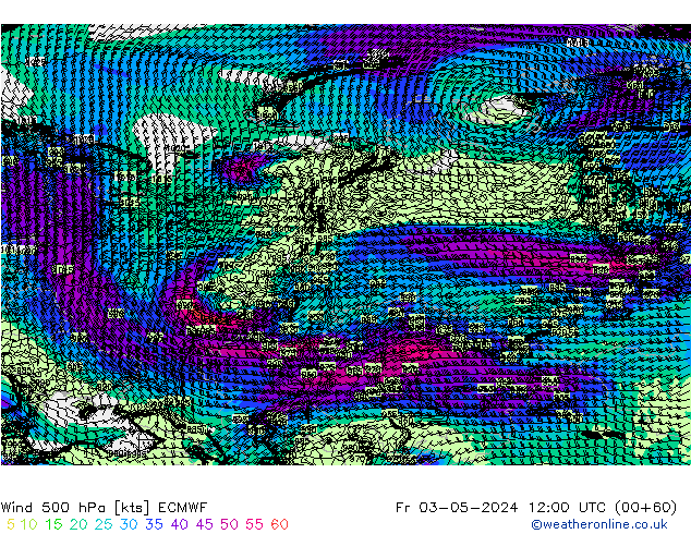 Wind 500 hPa ECMWF Fr 03.05.2024 12 UTC