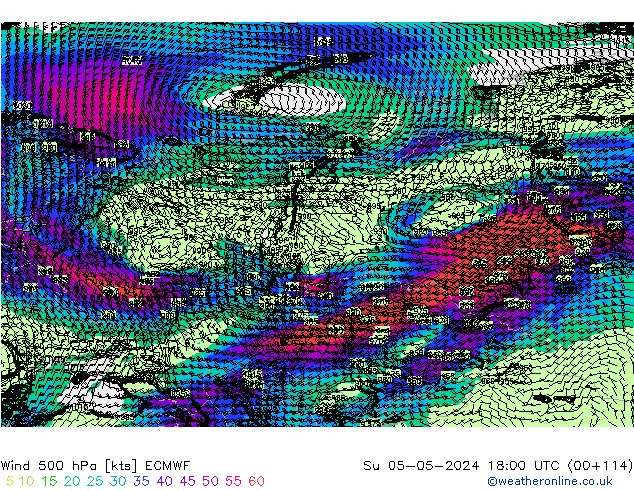 Vent 500 hPa ECMWF dim 05.05.2024 18 UTC