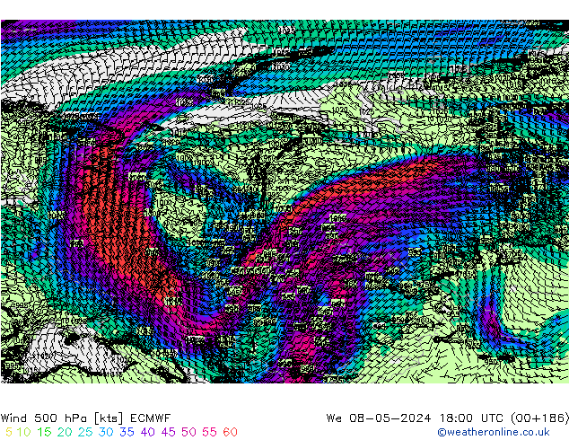 Wind 500 hPa ECMWF We 08.05.2024 18 UTC