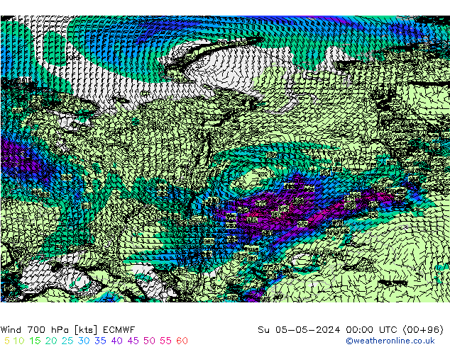 Rüzgar 700 hPa ECMWF Paz 05.05.2024 00 UTC
