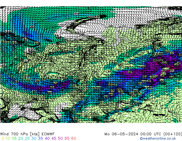 Wind 700 hPa ECMWF Mo 06.05.2024 00 UTC